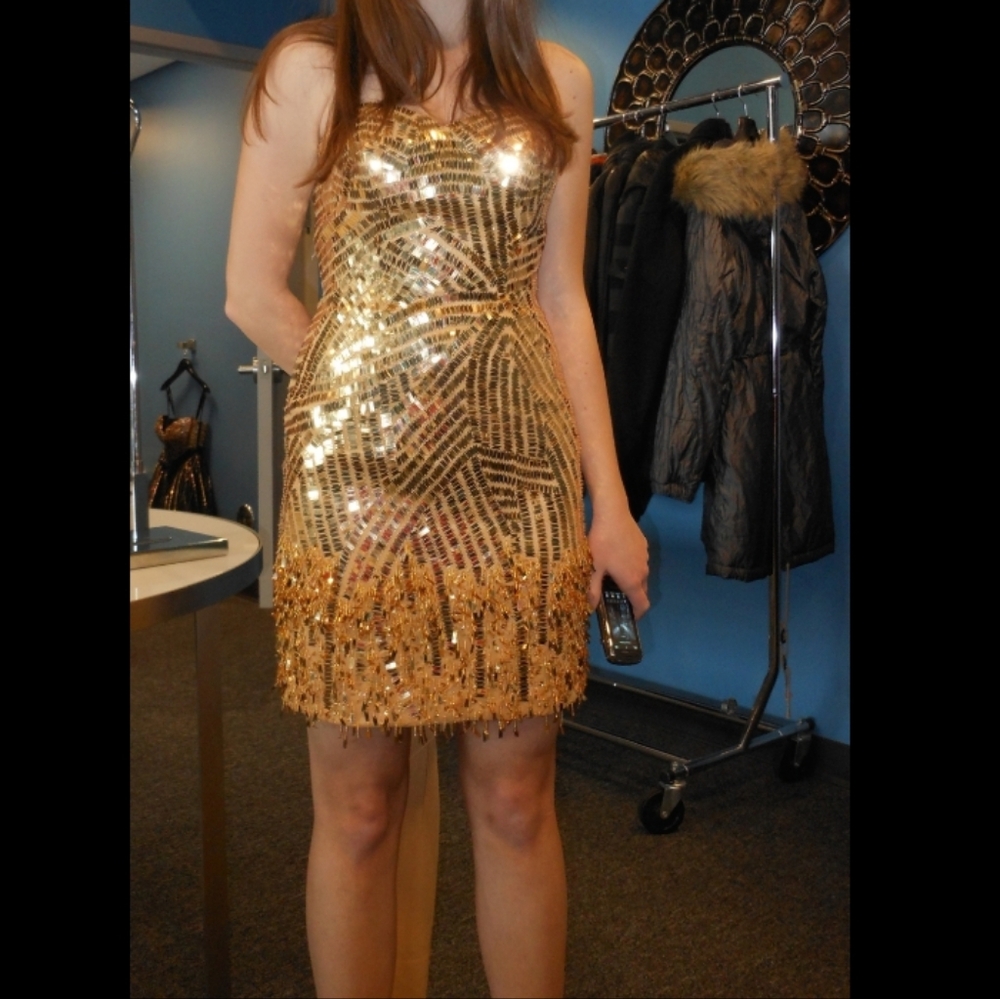 Gold Sequin Strapless Dress